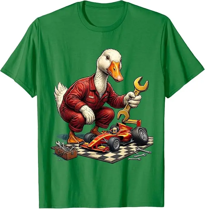 Silly Goose Race Car Pit Stop Grafik-T-Shirt Y2k Silly Goose Art Herrenbekleidung Ausgefallener Humor Racing Mechanic Neuheitsbekleidung – Detail 12