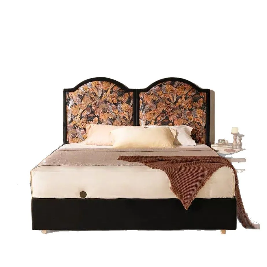 

French retro fabric double bed medium and ancient style hundreds of birds and phoenix creativity