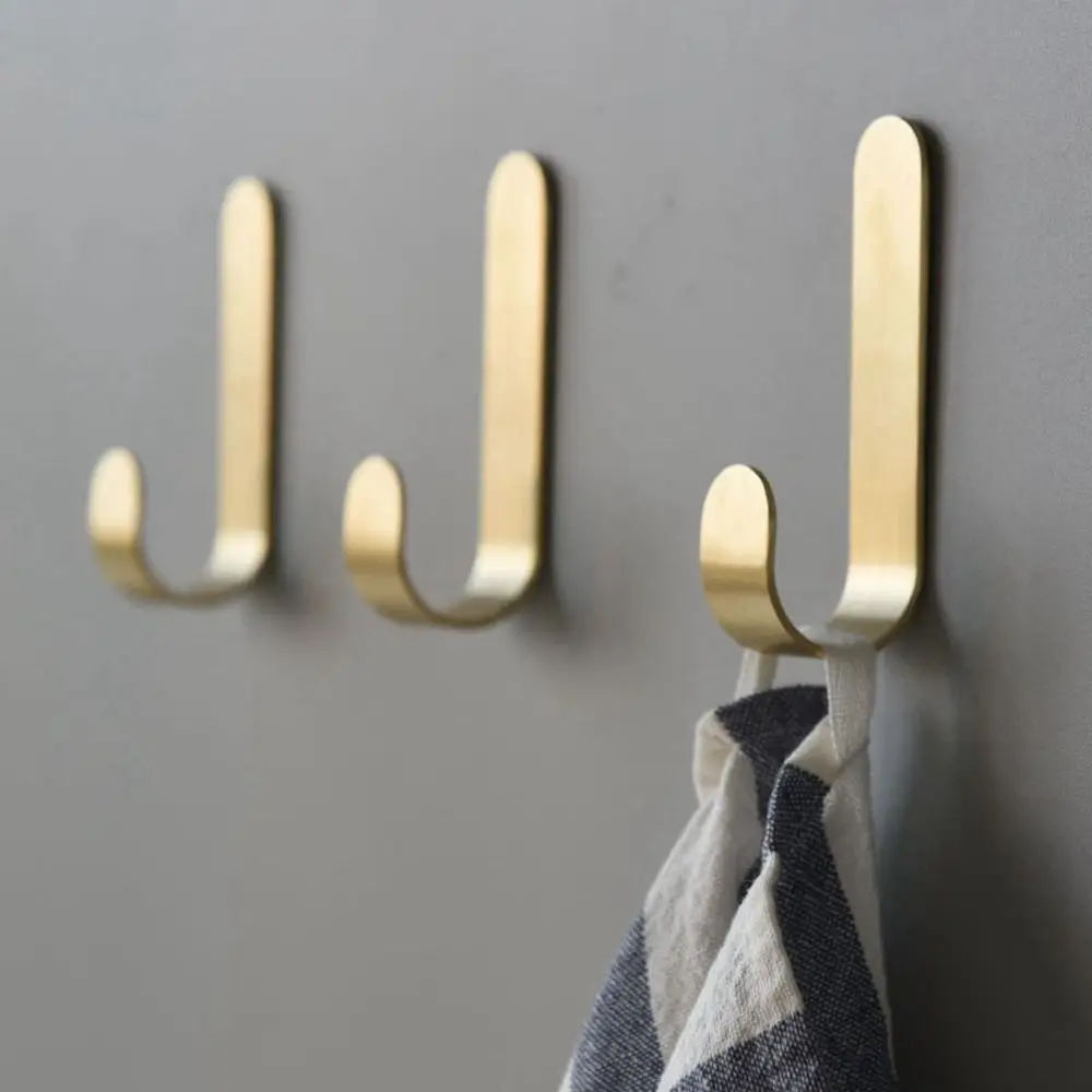 

Punch-free Brass Wall Hook Gold J Shaped Key Holder Coat Hook Robe