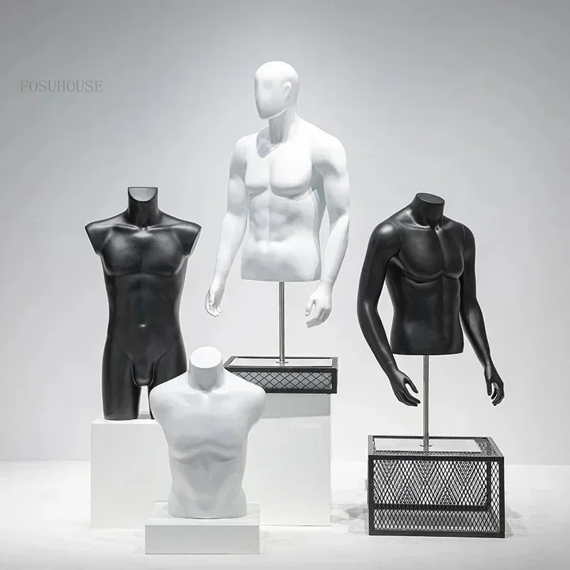 

Male Mannequins with Metal Base Fake Human Body Mannequin Window Display Stand Half-length Mannequins for Men's Clothing Store