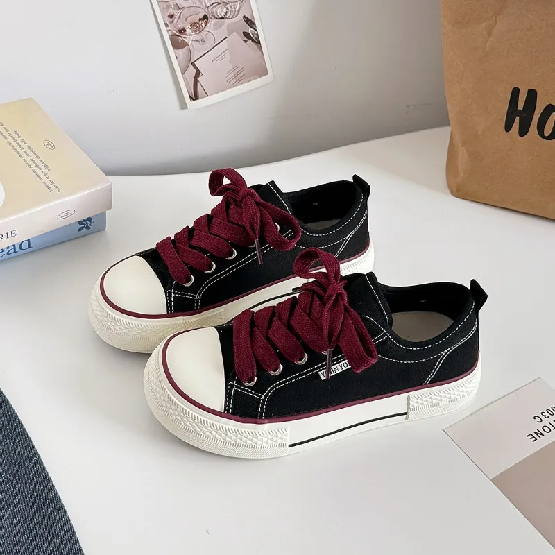 Women's Casual Canvas Shoes Flat Solid Colour Student Sneakers_voghion.com