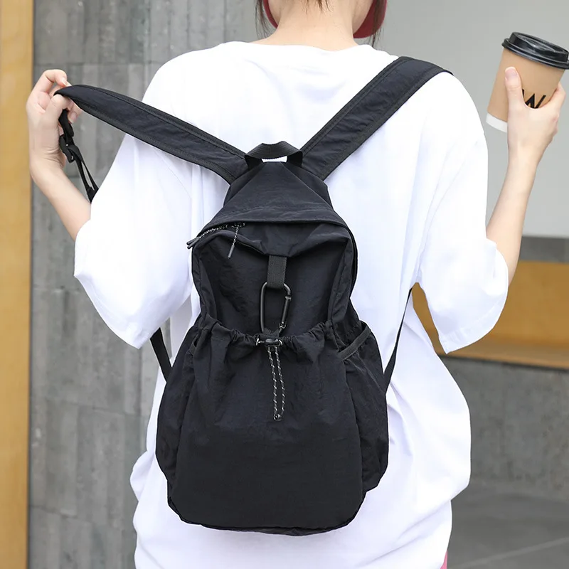 Custom Logo Fashion Women Daily Backpack University Students Backpack, Large Capacity Casual Drawstring Nylon Backpack