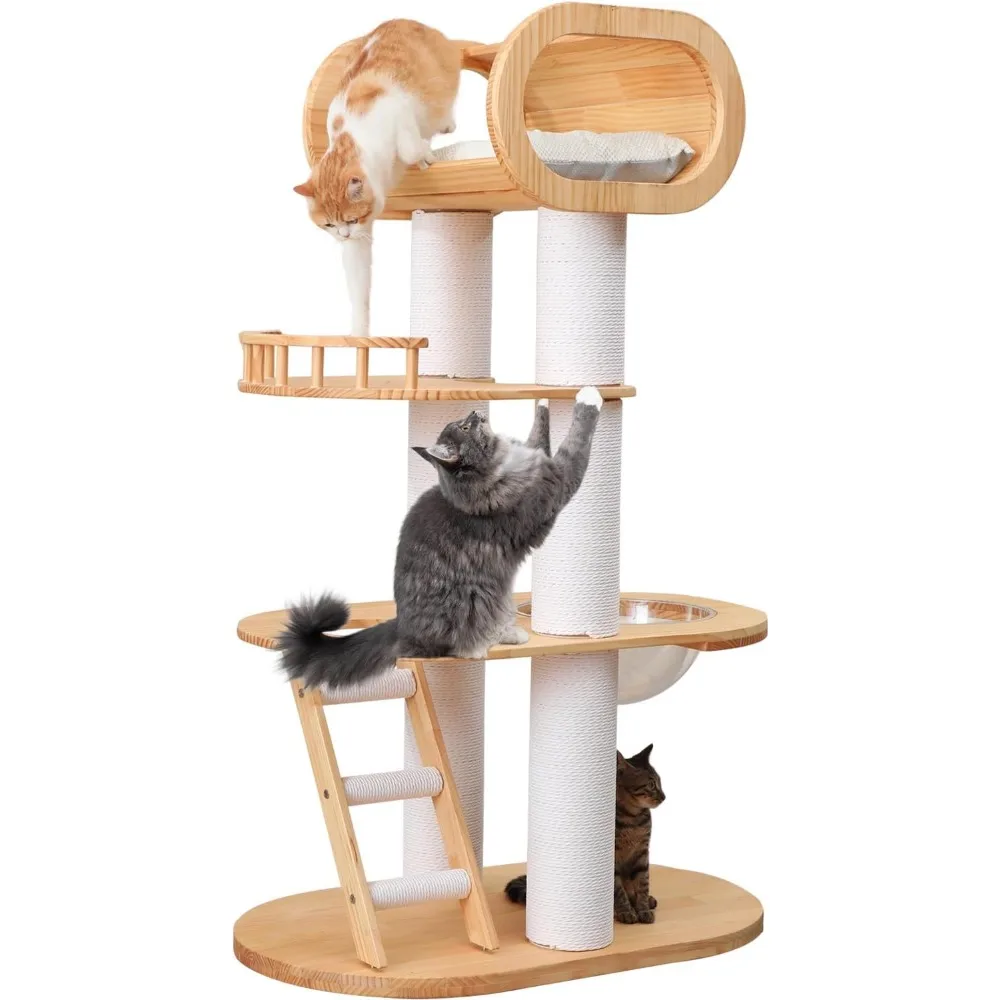 

63'' Tall Modern Cat Tree Tower,Luxury Wood Cat Tree for Indoor Cats Large Adults,Heavy Duty Cat Tower with Sisal Scratching Pos