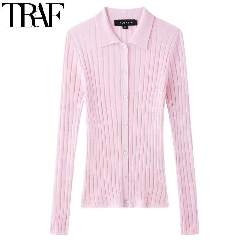 

TRAF New Knit Cardigan Jackets Woman 2025 Bolero Polo Pink Cardigan Women Spring Slim Fit Cropped Knitted Cardigan Outerwear