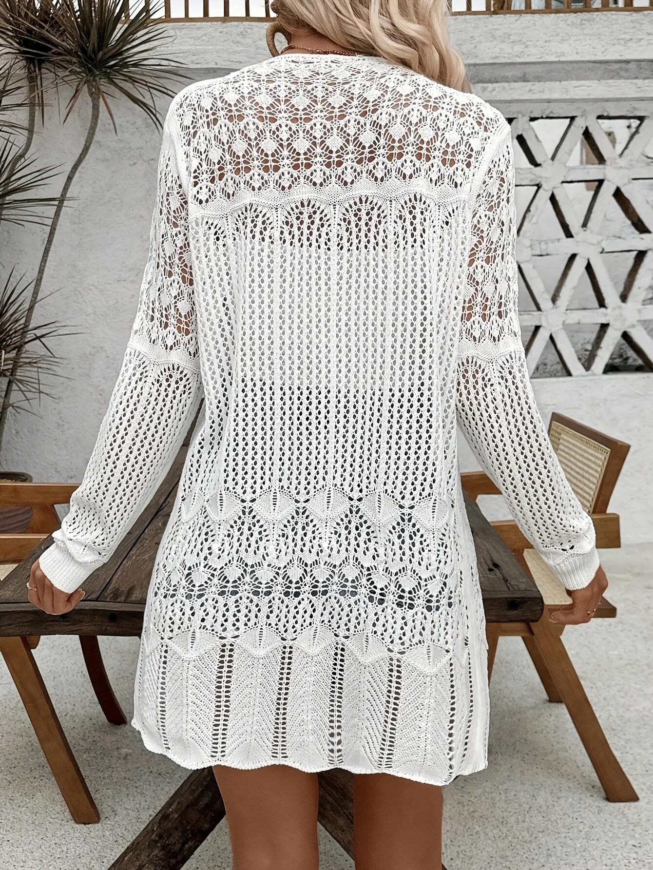 Veste Cardigan tricotée mi-longue à manches longues pour femme, fine, Simple et à la mode, résistante au soleil et chaude, ajourée, printemps et été