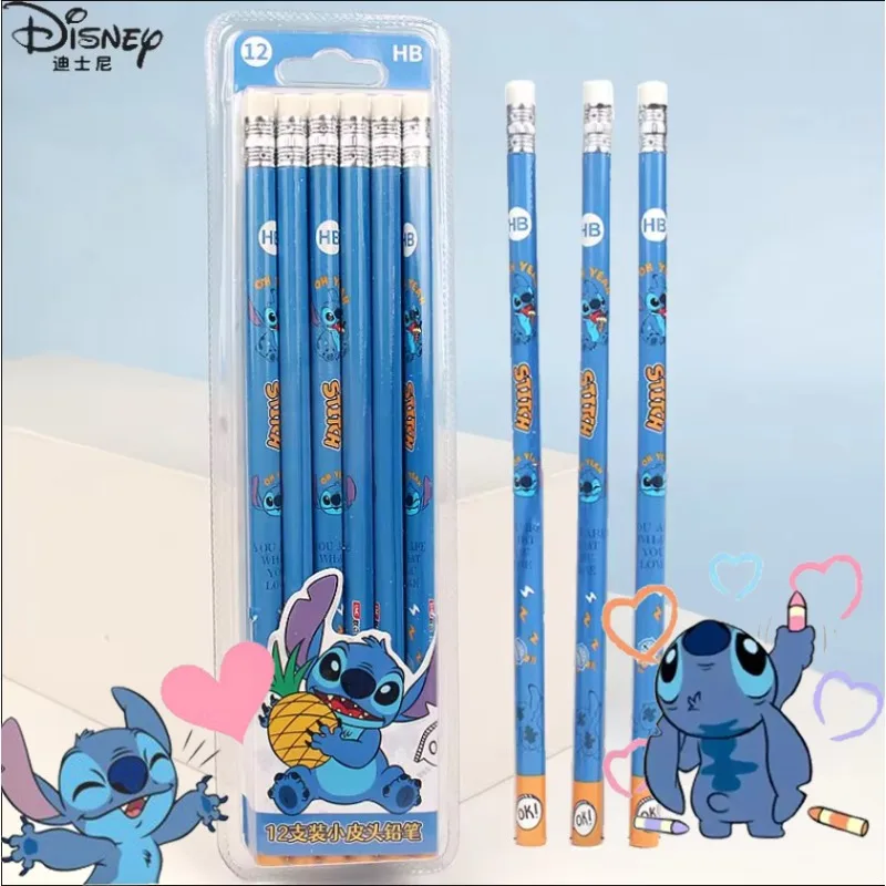 

12PCS Disney Lilo & Stitch Pencil Cute Anime Figure Stitch Cartoon Stationery Students Round Rod School Supply Kids Holiday Gift