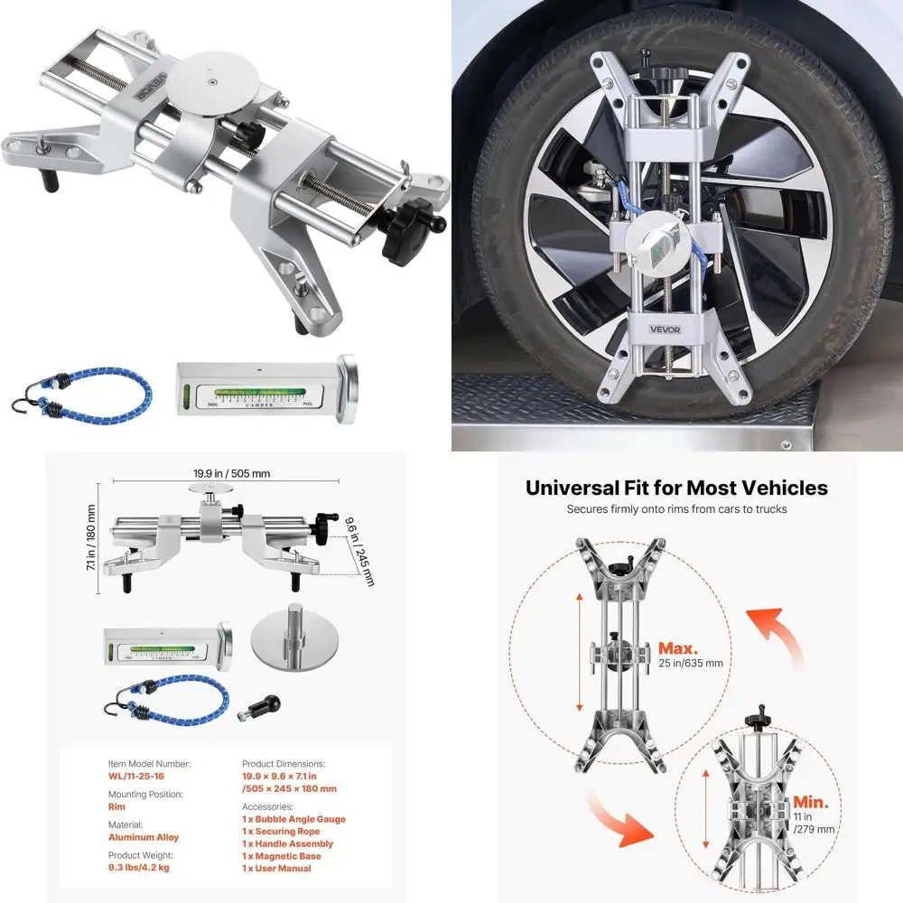 

Зажим для колес VEVOR и магнитный адаптер, 1 шт. Инструмент для выравнивания колес из алюминиевого сплава для точного калибра, подходит для дисков 11-25 дюймов,