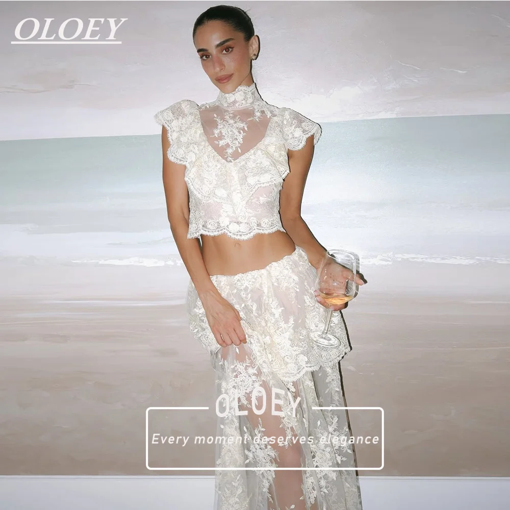 OLOEY Sexy Spitzen-Brautkleid 2-teilig Hochgeschlossenes Oberteil mit A-Linien-Rock 2026 Damen-Brautkleid Maßgeschneiderte Robe De Mariage
