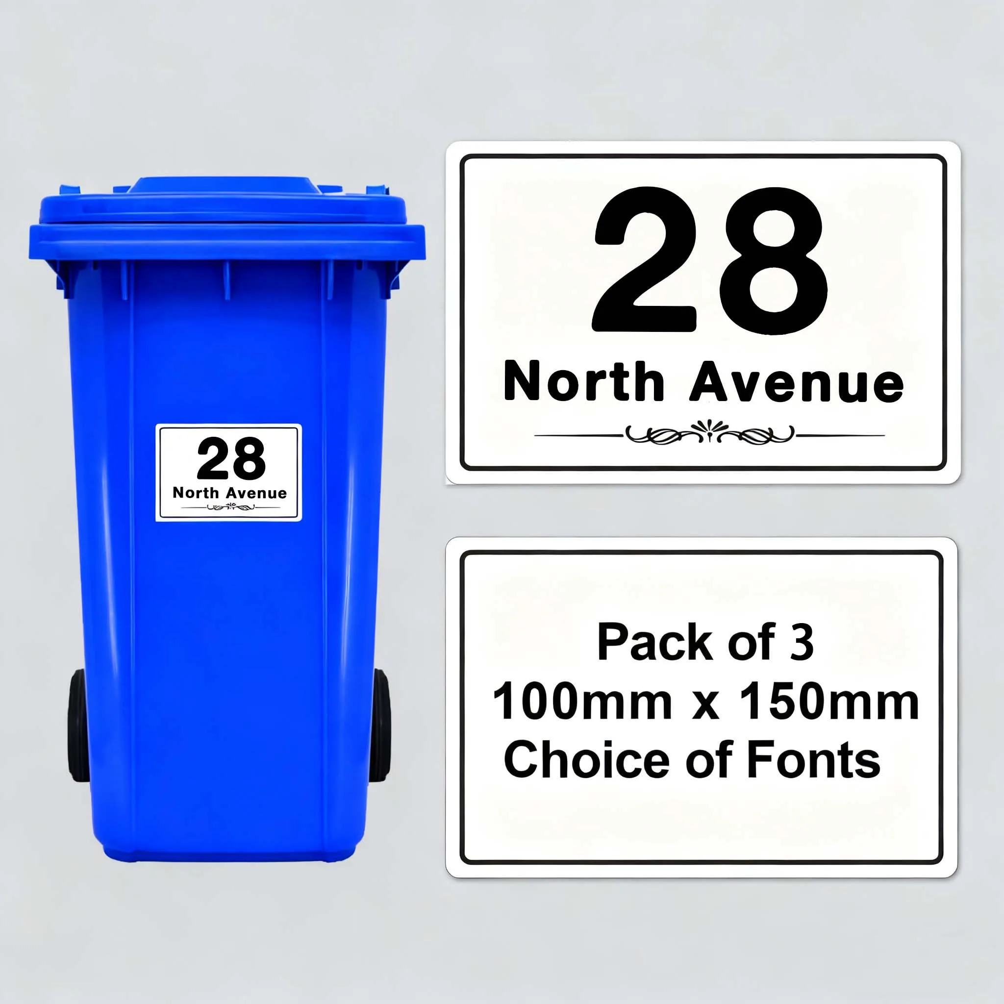

3 шт./лист, персонализированные наклейки с именем и номером улицы, мусорный бак, самоклеящаяся водостойкая солнцезащитная виниловая наклейка