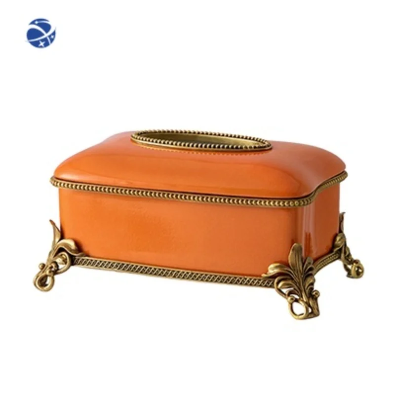 

yyhc2022 creative designs fashion antique luxury brass porcelain tissue box holder for office clubhouse hotel table decorations