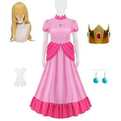 Peach Princess Cosplay Costume Women Pink Dress Wig Accessories Full Set Girls Anime Game Role Play Dress Suit Halloween Party