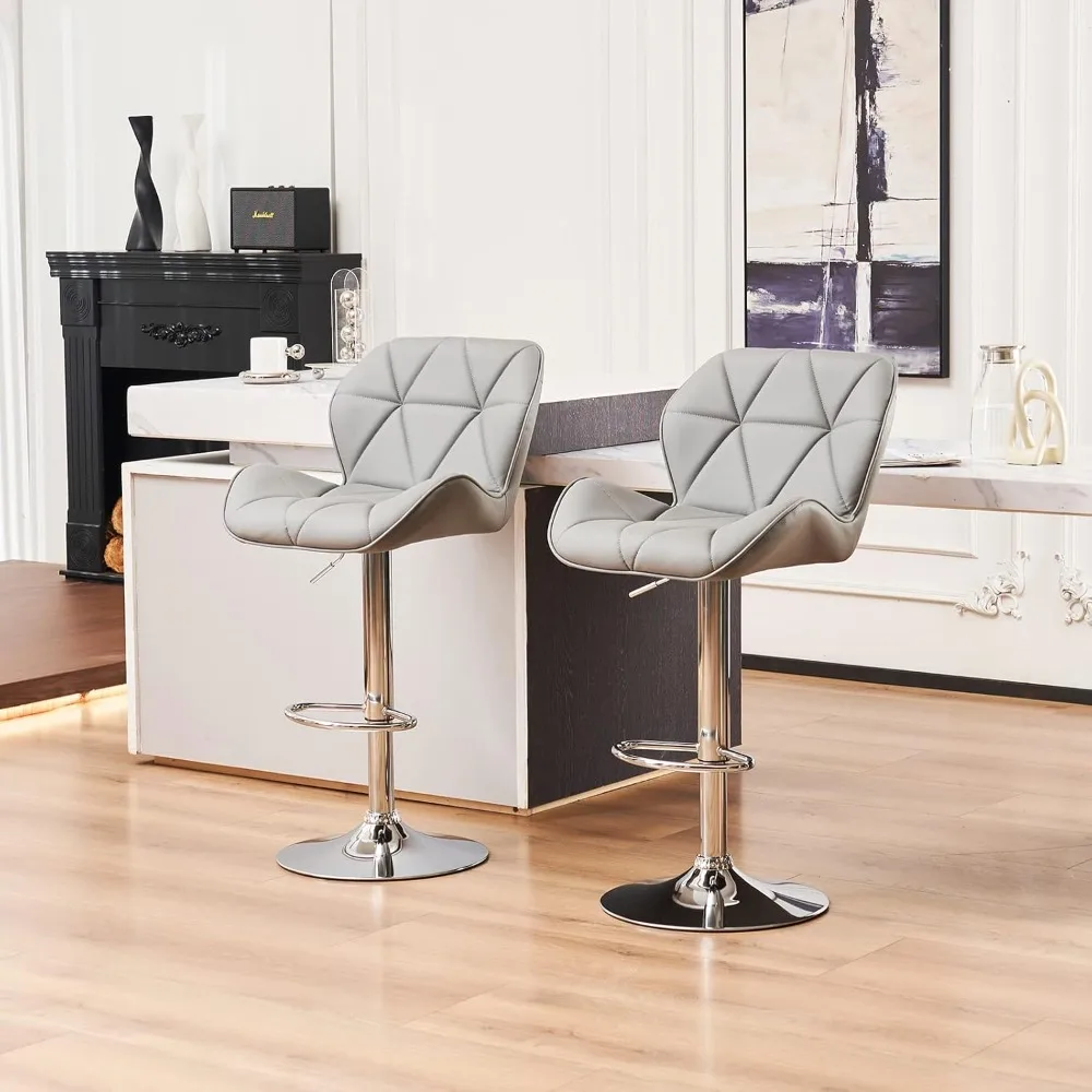Verstellbare Barhocker mit Shell-Rücken 2er-Set, moderne Barhocker aus PU-Leder mit Barhocker und Fuß stütze