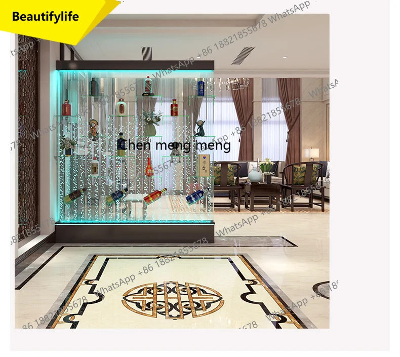 

X188 New water curtain wall, running water screen partition company, family entrance acrylic word flat wine cabinet model