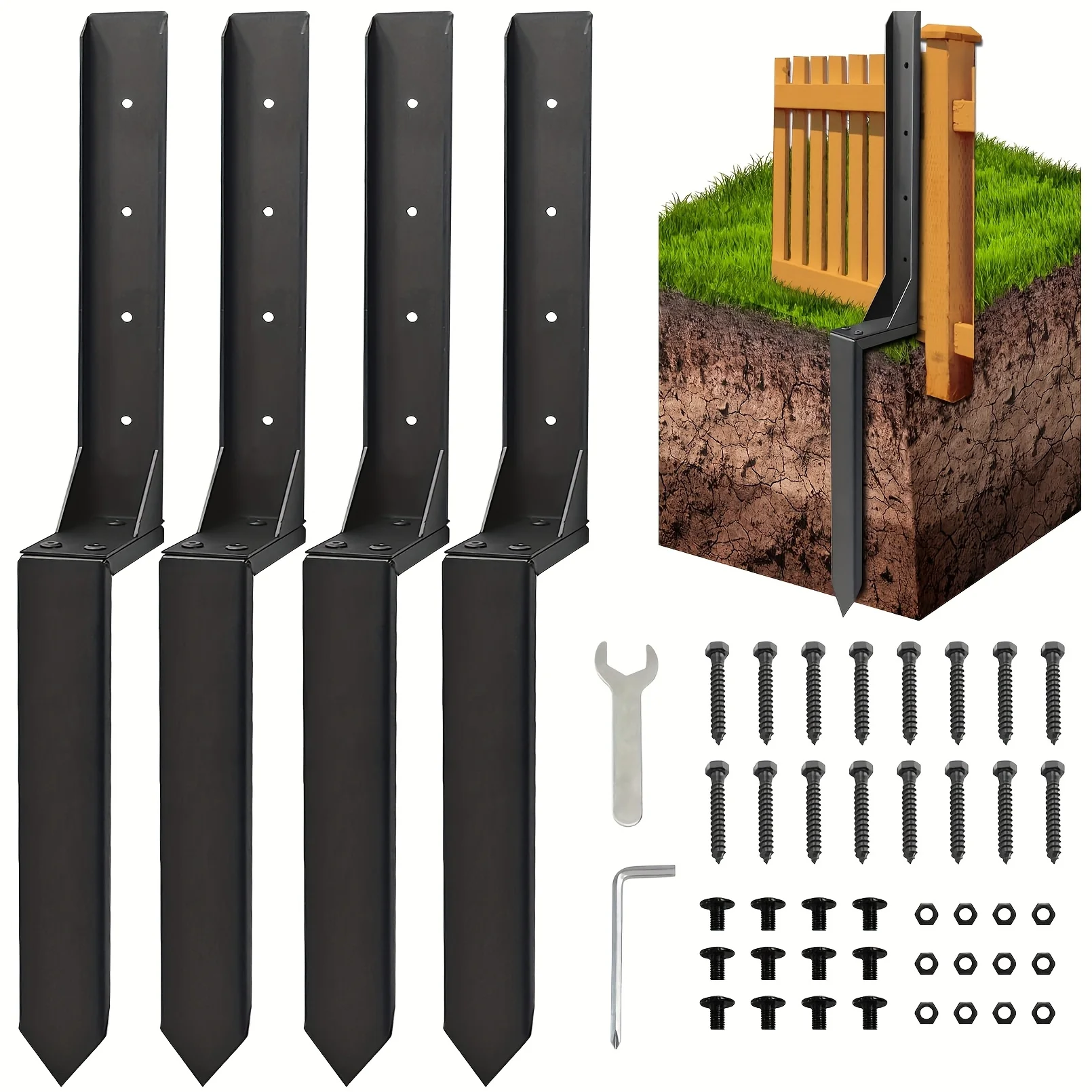 

1 sets/2 sets of heavy duty steel fence post repair kits with 32 anchor studs adjustable brackets,pre-drilled holes,and hardware