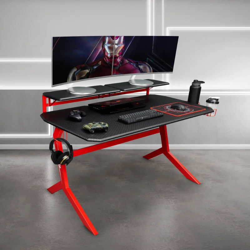 Techni Sport Blue Stryker Gaming Desk con soporte para auriculares y estantería