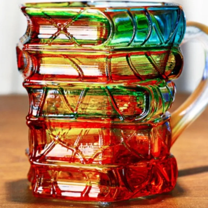 

Hand Painted Book Mug Unique High Borosilicate Glass Novelty Coffee Cup Microwave Dishwasher Safe Creative Gift for Book Lovers