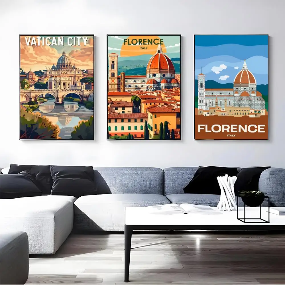 Landmark Florence Cathedral Poster Self-adhesive Art Waterproof Paper Sticker Coffee House Bar Room Wall Decor