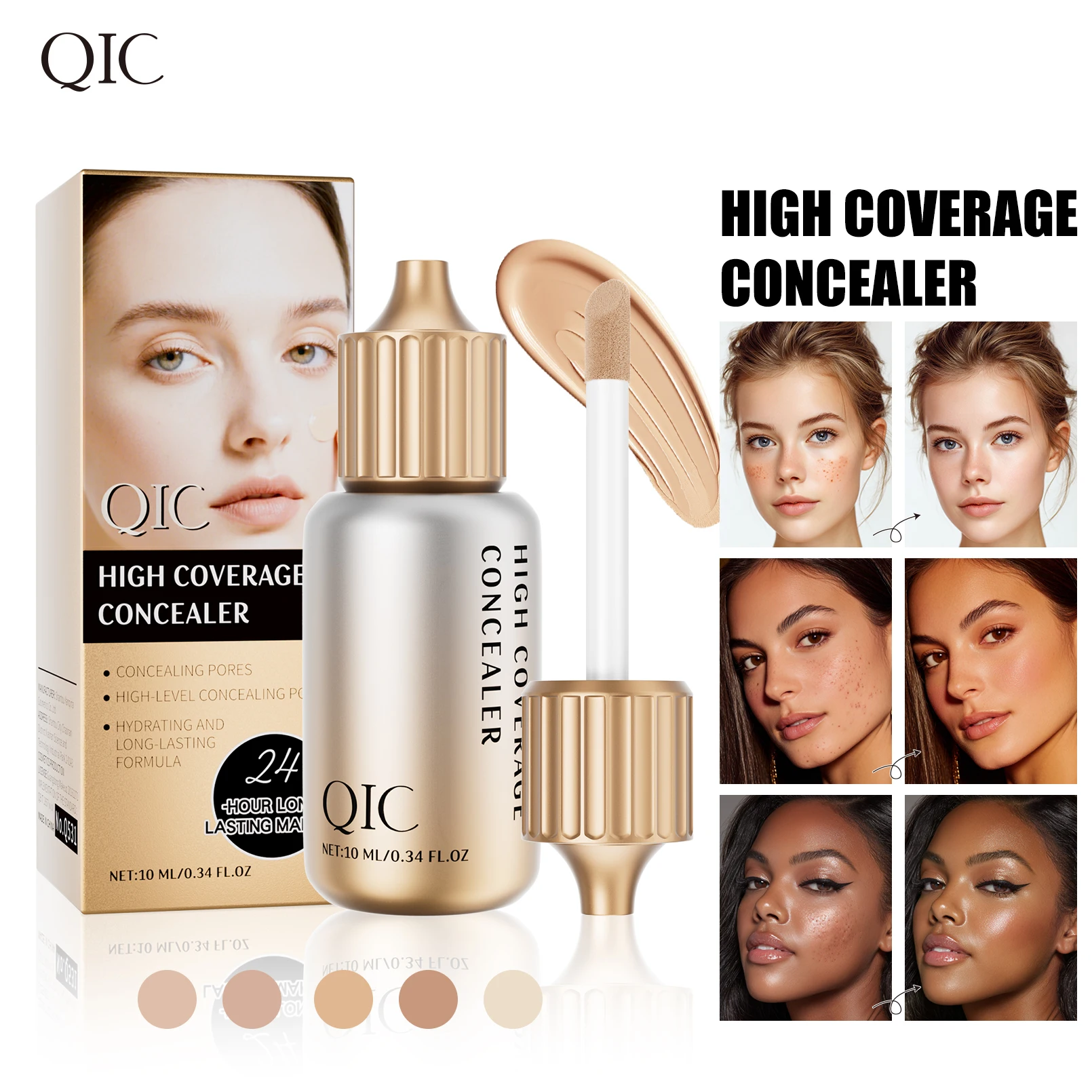 Corretivo corretivo de 5 cores, pequena garrafa de leite, ocultar rosto, marcas de acne, olheiras, iluminar a tez, base