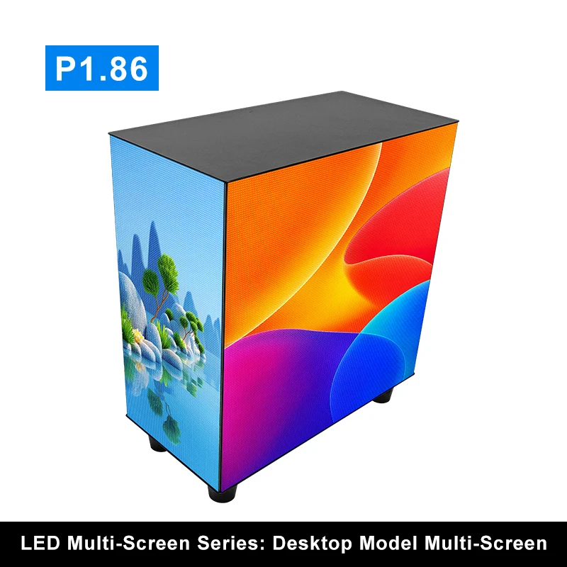 Indoor P1.86 GOB Mini LED Cube Display 4-Side Huidu WiFi Control Built-in Speaker Desktop Advertising Screen Custom