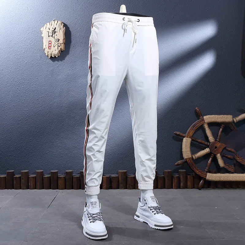 سراويل صيفية رفيعة من الحرير الجليدي رائعة تسمح بمرور الهواء وسريعة الجفاف ومطاطة ومناسبة للكاحل للرجال، سراويل رياضية فاخرة خفيفة #2