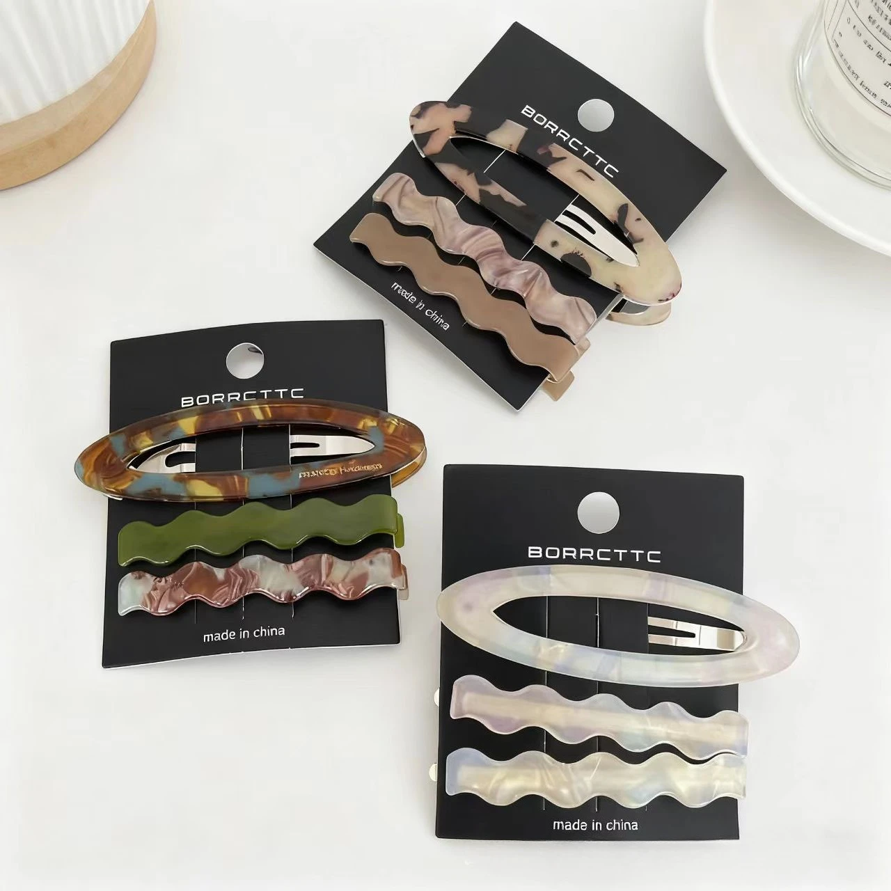 Acetate Hair Clips Set of 3 Simple Style Side Bangs Clips Wavy Geometric Fork Hair Holders Minimalist Hair Accessories for Women