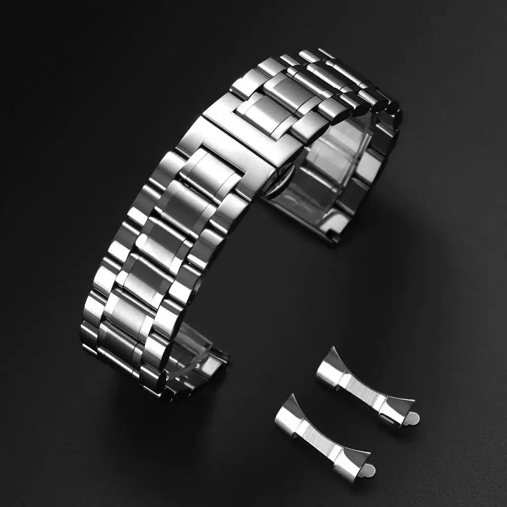 Edelstahl-Uhrenarmband mit gebogenem Ende, 12/13/14/15/16/17/18/19/20/21/22/23/24 mm, Schmetterlingsverschluss, massives Metall-Universalarmband – Detail 4