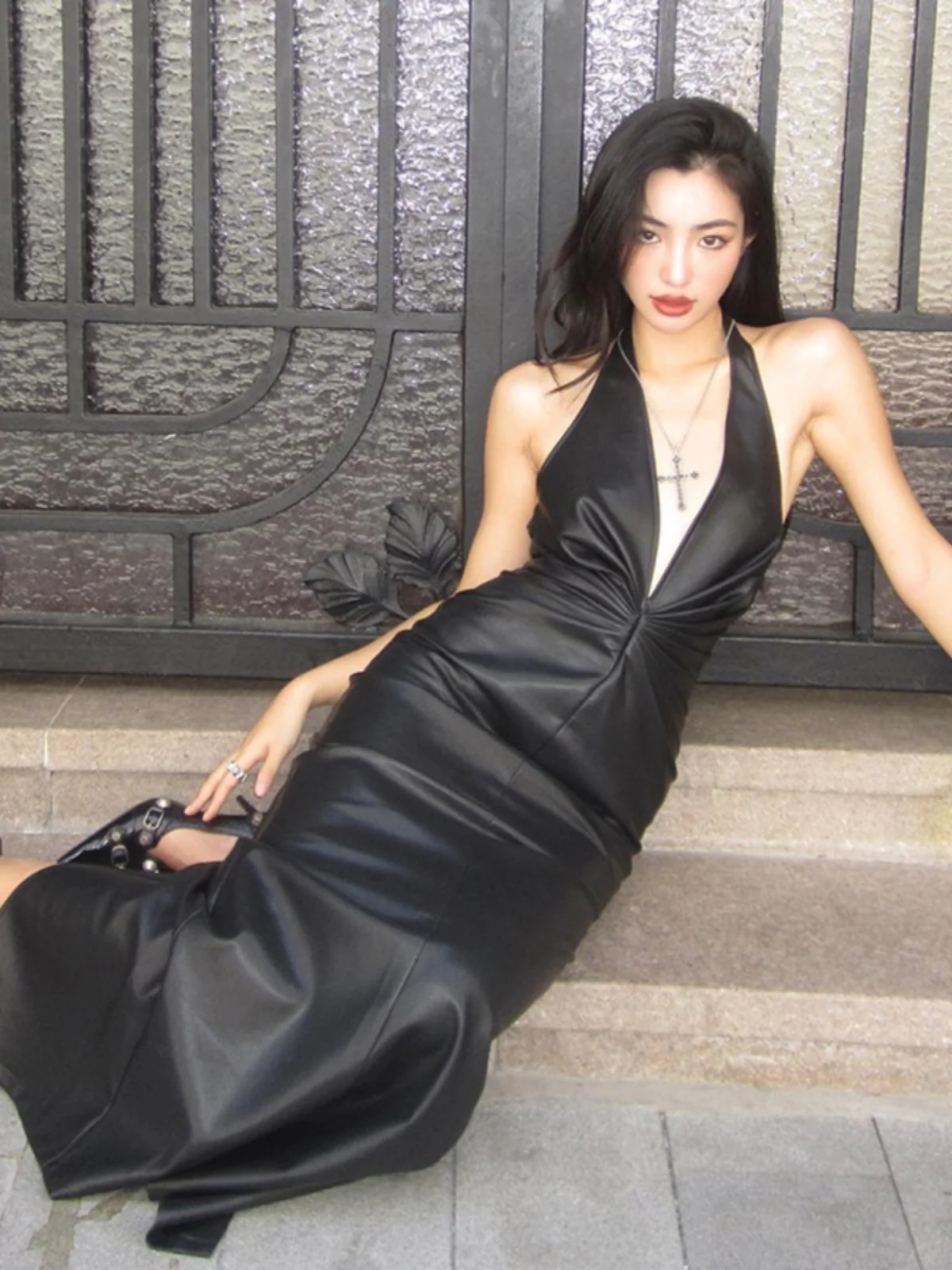 Vestidos femininos primavera 2025 inverno manga comprida chiffon plissado faixas babado em camadas flutter balançando natal oco para fora