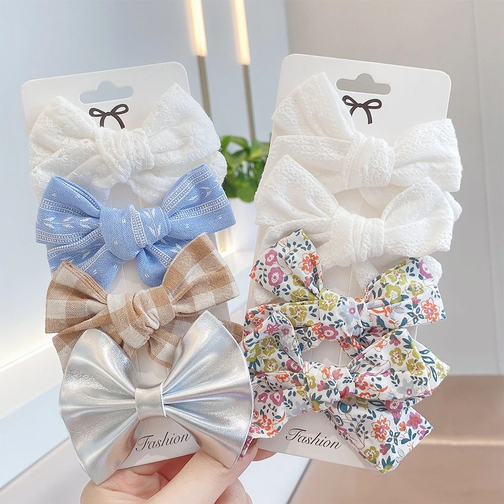 4Pcs/set New Cotton Linen Hairpins for Cute Print BB Boutique Girls Hair Bows Clips Barrette Headwear Kids Hair Acesssories