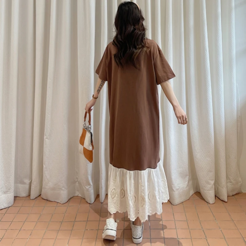 فستان نسائي صيفي فضفاض مقاس كبير لعام 2025 على الطراز الكوري بحاشية من الدانتيل وأكمام قصيرة فساتين طويلة رداء Elbise فساتين فيستدوس #6