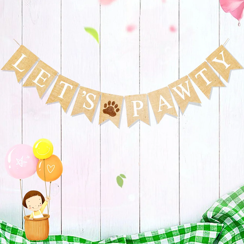 

Pet Dog Party Decoration Linen Lets Pawty Letters Dovetail Hanging For Walls Windows Doors Outdoor Indoor Use Dog Party