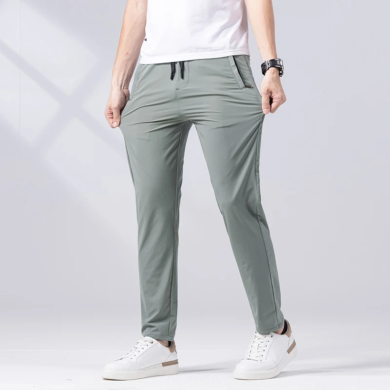 2023 Summer Casual Pants Men Straight Slim Fit Business Trousers Fashion Thin Elasticity Social Streetwear Pant Black Grey Green