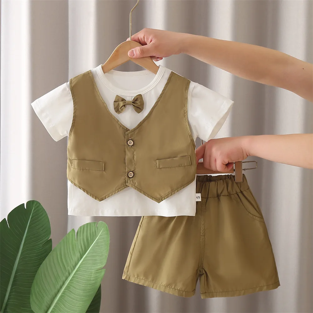 

Children's Clothing Sets Infant Baby Boy Summer Outfit Gentleman Short Sleeve Bow Tshirt Shorts 2Pcs Kids Birthday Clothes Set