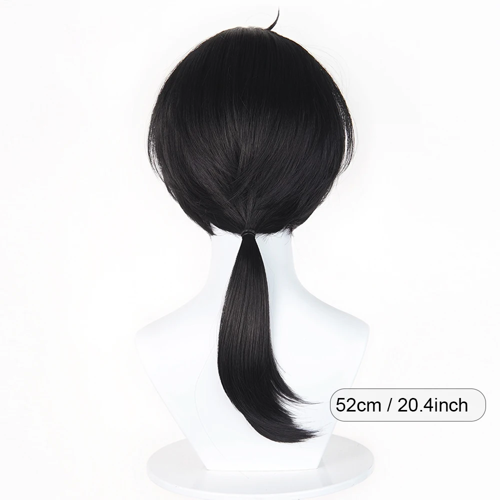 Picture 3: Black Synthetic Long Straight Wigs with Bangs Anime Game Cosplay Fluffy Heat Resistant Wig for Daily Party