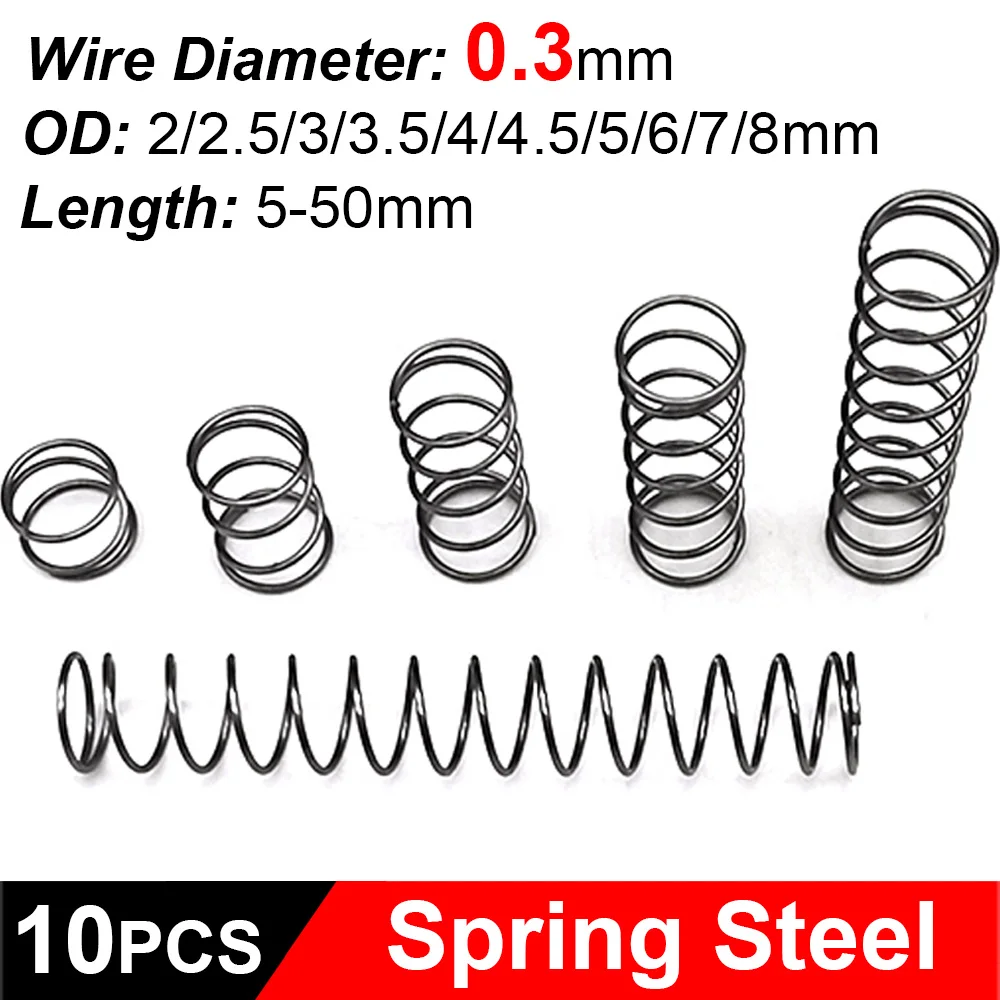 

10Pcs Micro Small Compression Springs WD 0.3mm OD 2/2.5/3/3.5/4/4.5/5/6/7/8mm Length 5-50mm Spring Steel Return Spring Hardware