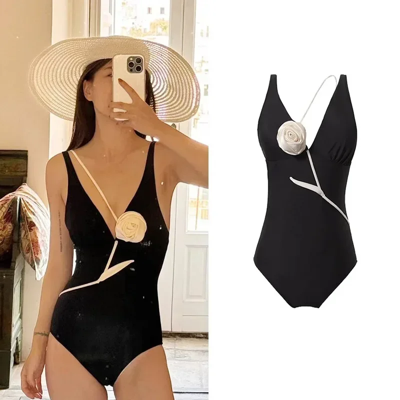 Floral One Piece Swimsuit Monokini 2025 New Halter Bandage Swimwear Women Swimsuit Bathing Suit Beachwear Female Swimming Suits