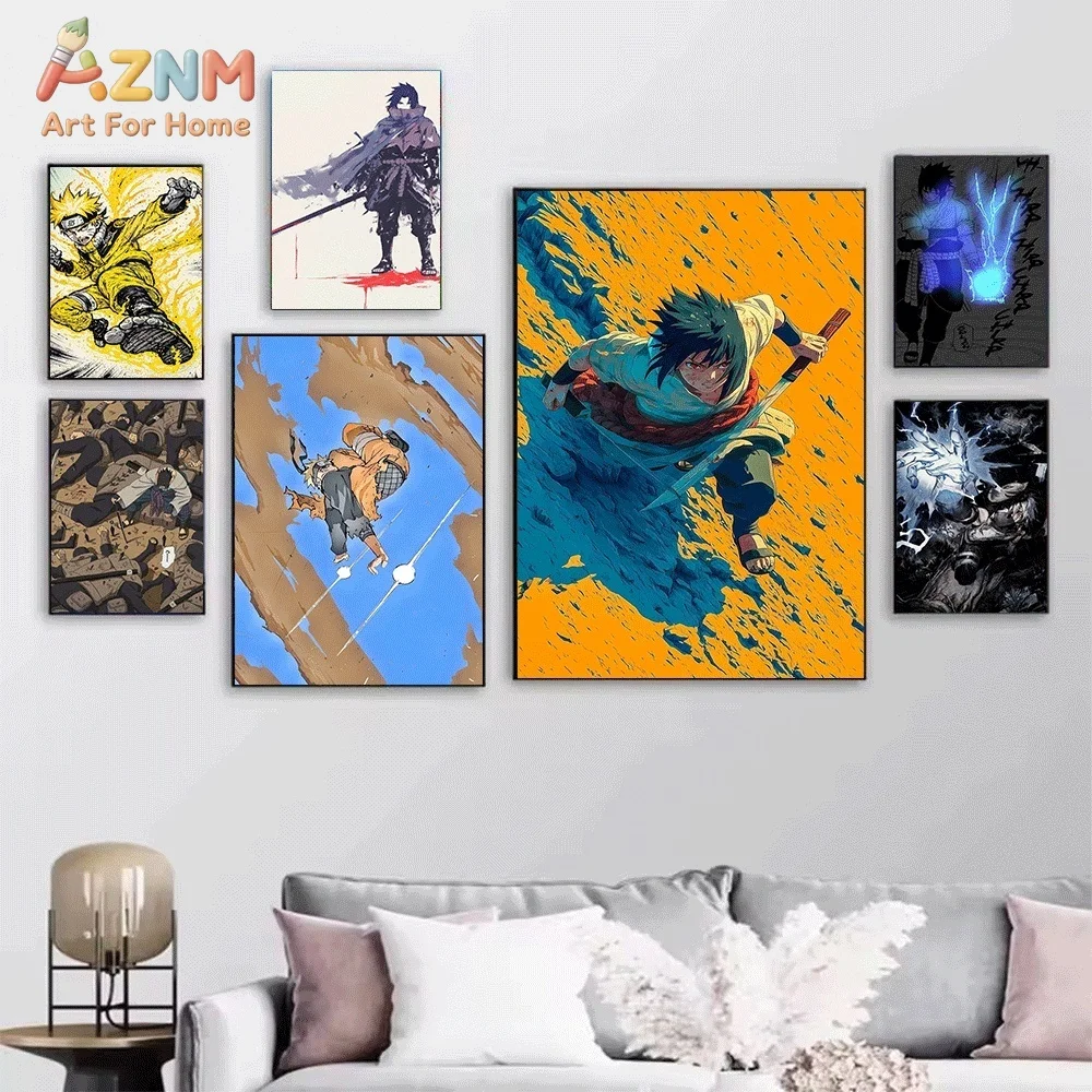 Naruto vs Sasuke Battle Scene Anime Canvas Wall Art Print Poster Unframed Canvas Painting Home Bedroom Living Room Wall Decor