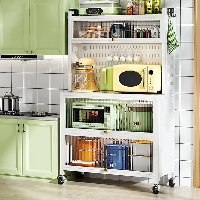 Kitchen Multi-functional Cabinet Food Pantry Cabinet With Doors And Removable Storage Rack