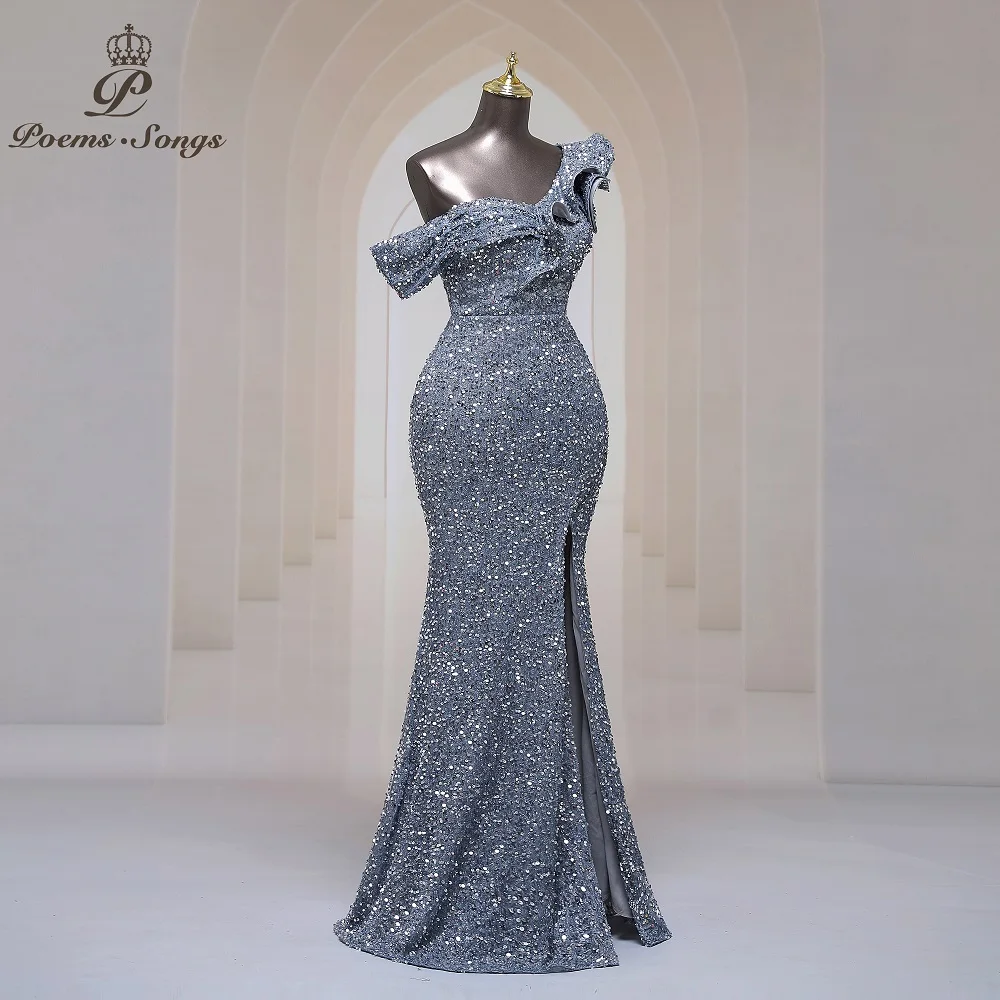 Plus Size Sexy one shoulder Long Formal Evening Dresses Mermaid Sequins Women Party Dresses Gown Maxi dress robe de soirée