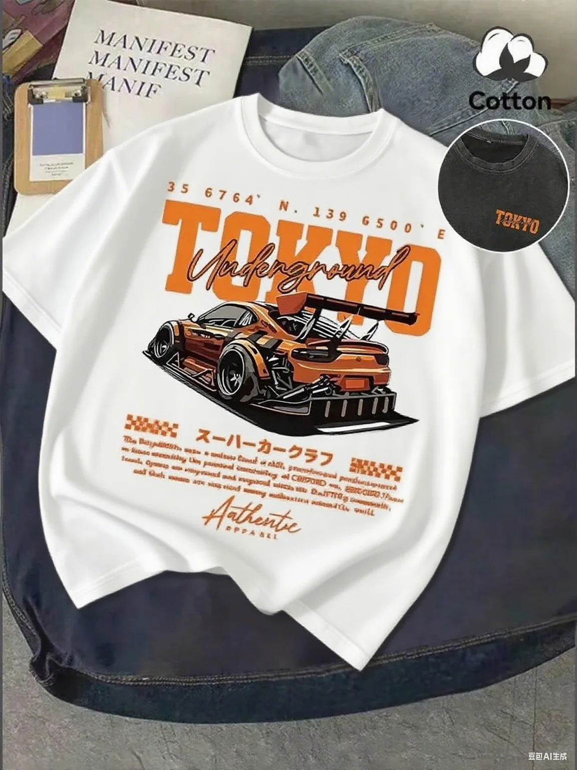 

Pure Cotton Printed Short - Sleeve T - Shirt, Tokyo Racing Car Motif, High - Energy Aesthetic, Must - Have for Car Culture Fans