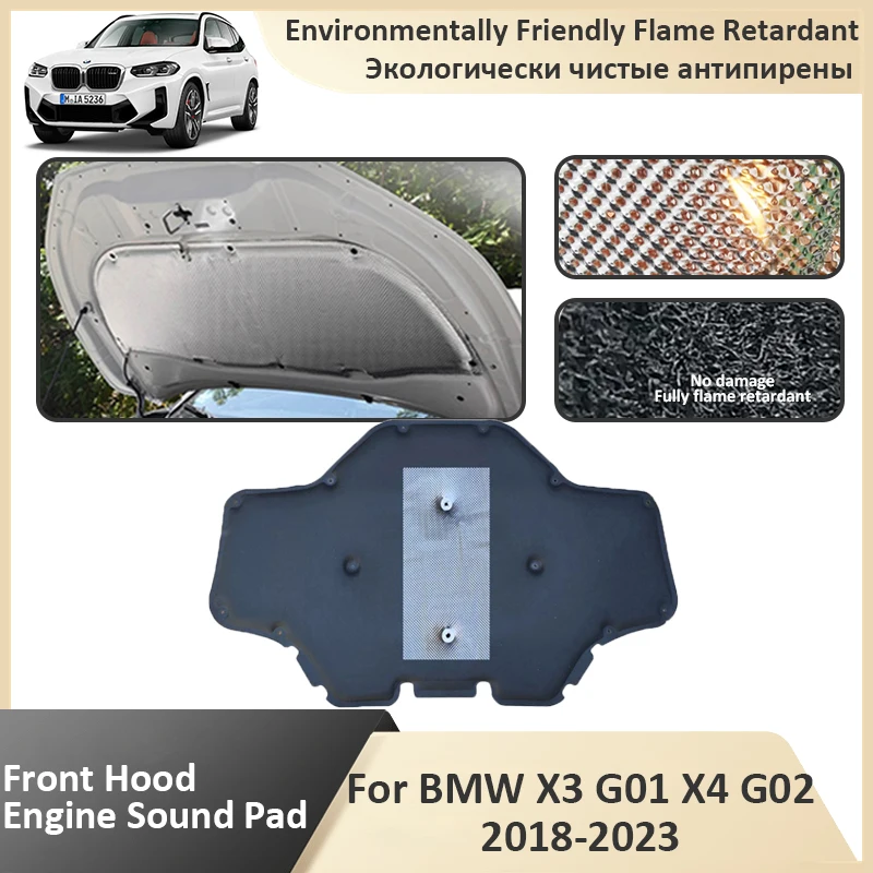 

Front Hood Engine Sound Pad For BMW X3 G01 X4 G02 2018 2019 2020 2021 2022 2023 Anti-Shock Soundproof Fireproof Cotton Mat Cover