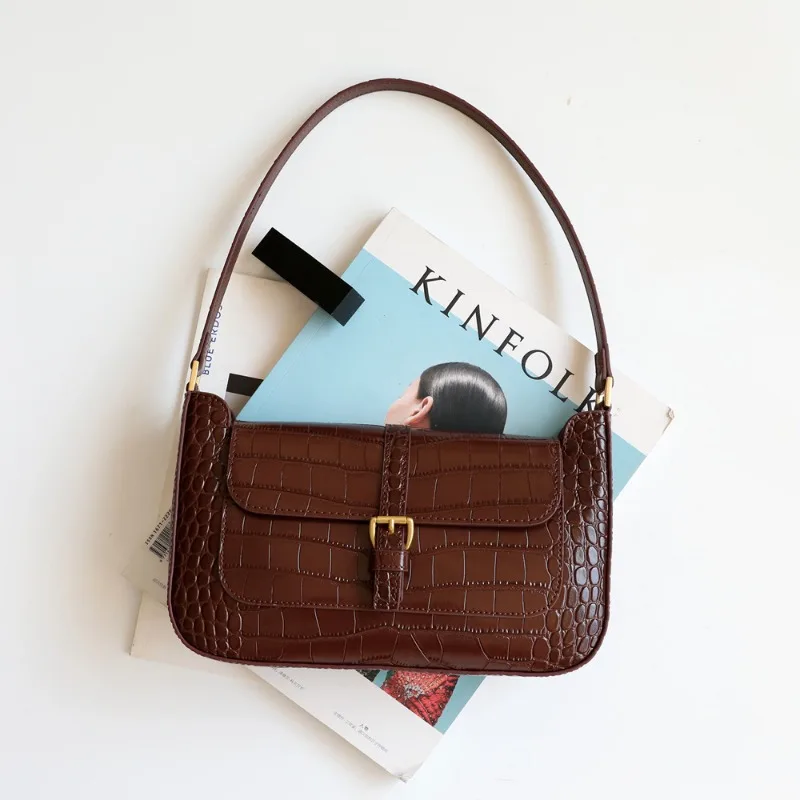 Loerss Echt Lederen Schoudertas Niche Veelzijdige Koeienhuid Onderarmtas Voor Dames Krokodillenpatroon Mode Casual Crossbody Tas