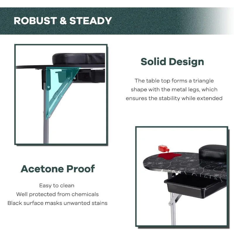 네일 테이블-휴대용 매니큐어 테이블, 운반 가방 포함, 살롱 스테이션 접이식 네일 데스크, 대형 서랍 포함