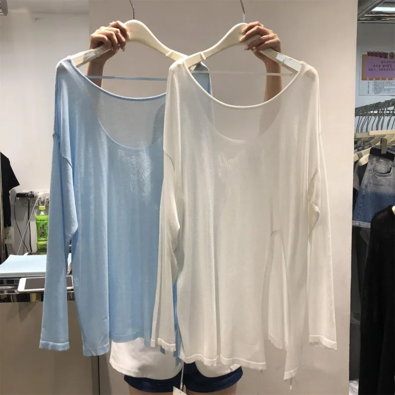 Beach Top Summer Weight Gain of 200 Pounds Loose Fit Oversized Slimming Round Back Thin Style Slightly Transparent Slit Long