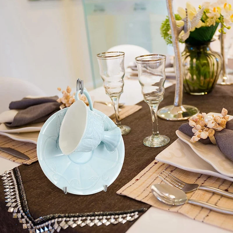 

8Pcs Tea Cup and Saucer Display Stand Holder Rack Metal Cup Saucer Holder Tea Cup Holder Display Coffee Mug Organizer-A21I