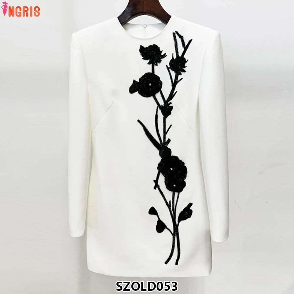 

2025 early autumn new European and American celebrity fashion heavy solid three-dimensional flower beads long sleeves-SZOLD053