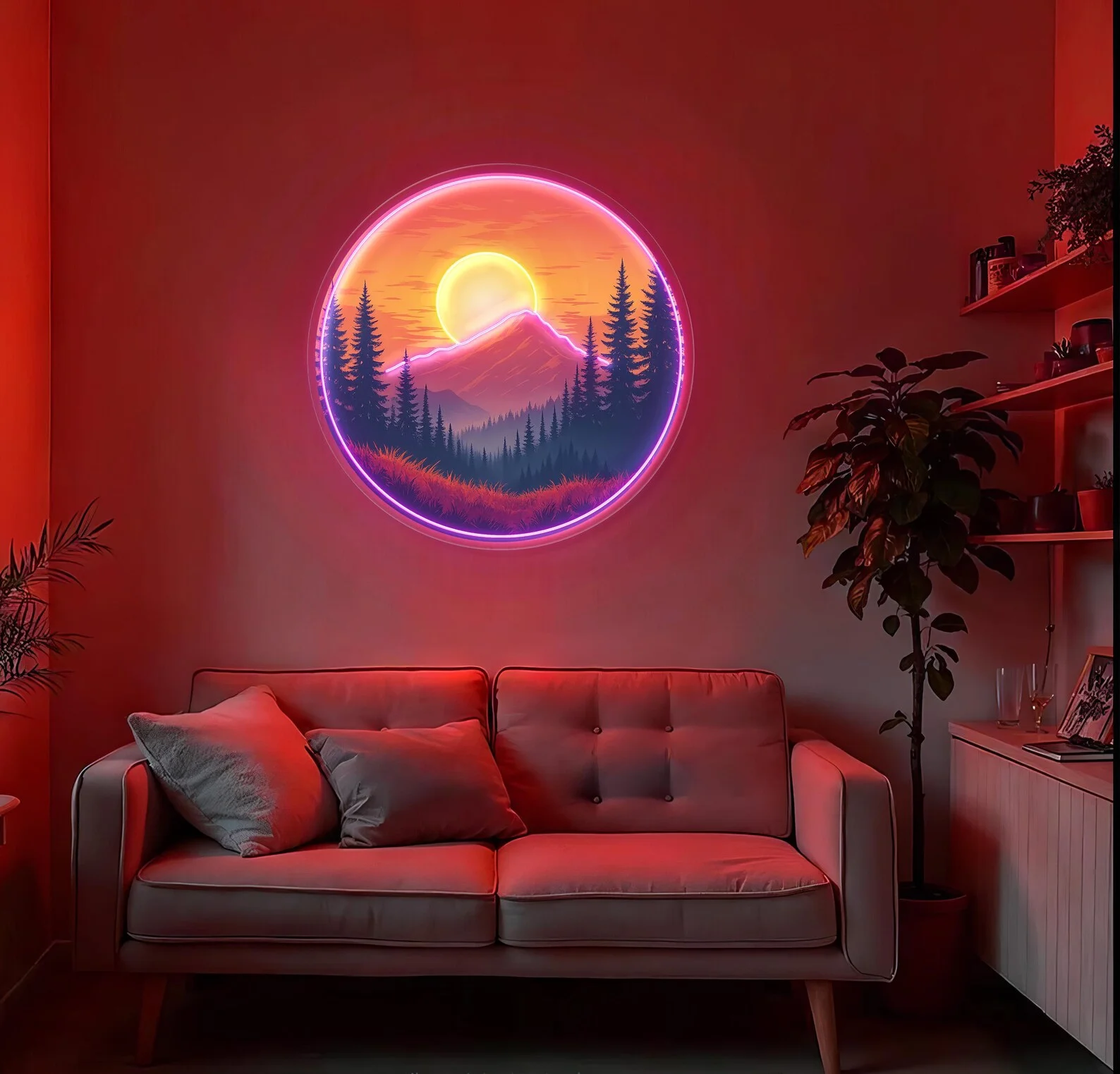 علامة نيون جبل غروب الشمس، لوحة فنية جدارية LED مصنوعة يدويًا، نيون جبل، فن جدار غروب الشمس، علامة نيون طبيعية، ديكور للتخييم، هدية جبلية #2
