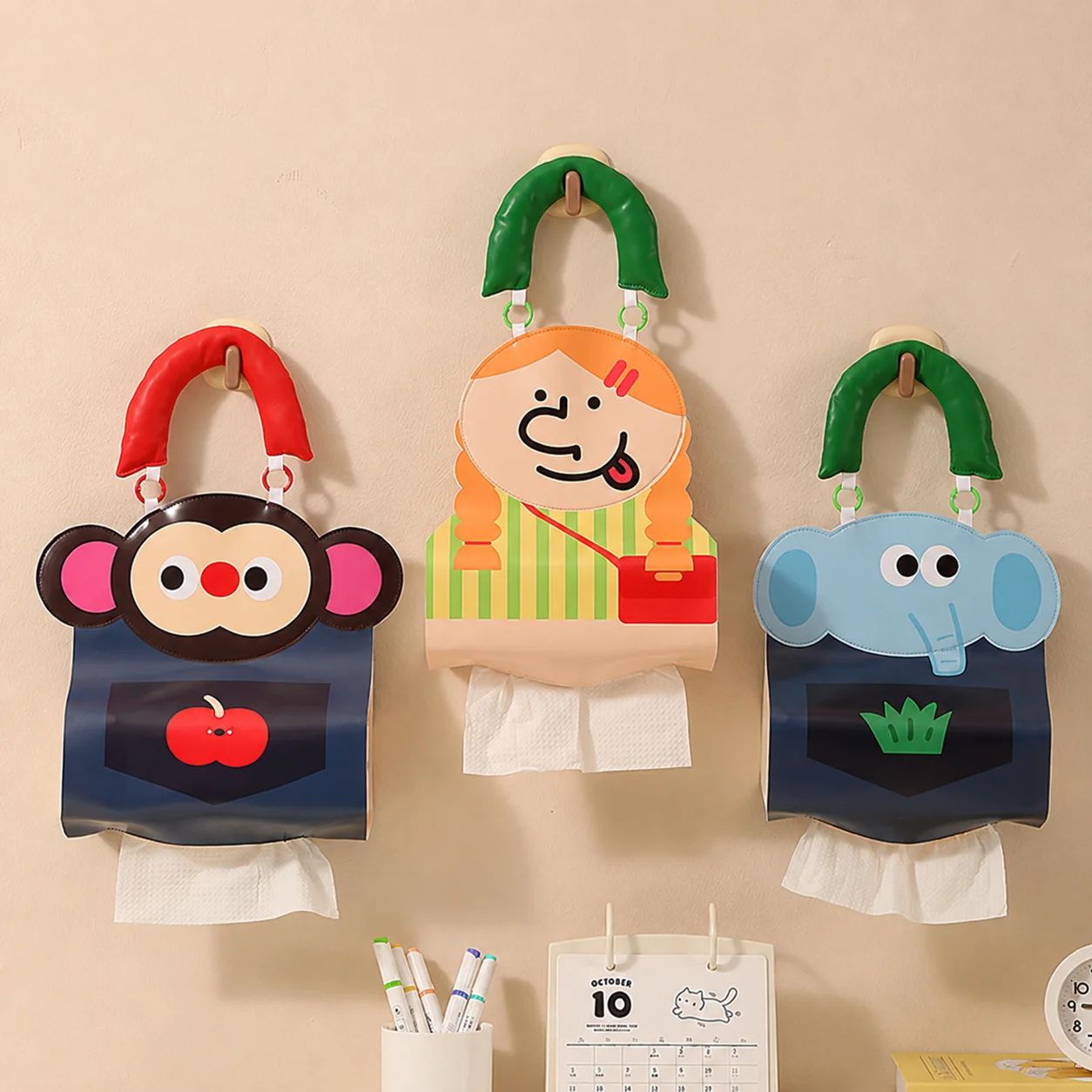 Pu Leather Tissue Bag Pu Leather Tissue Storage Pouch Cartoon Tissue Bag Simple For Living Room Kitchen Toilet