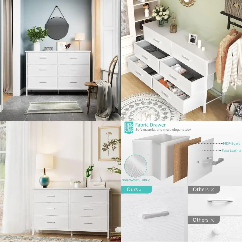 Spacious White Bedroom Dressers and Chests of Drawers with Wide Fabric