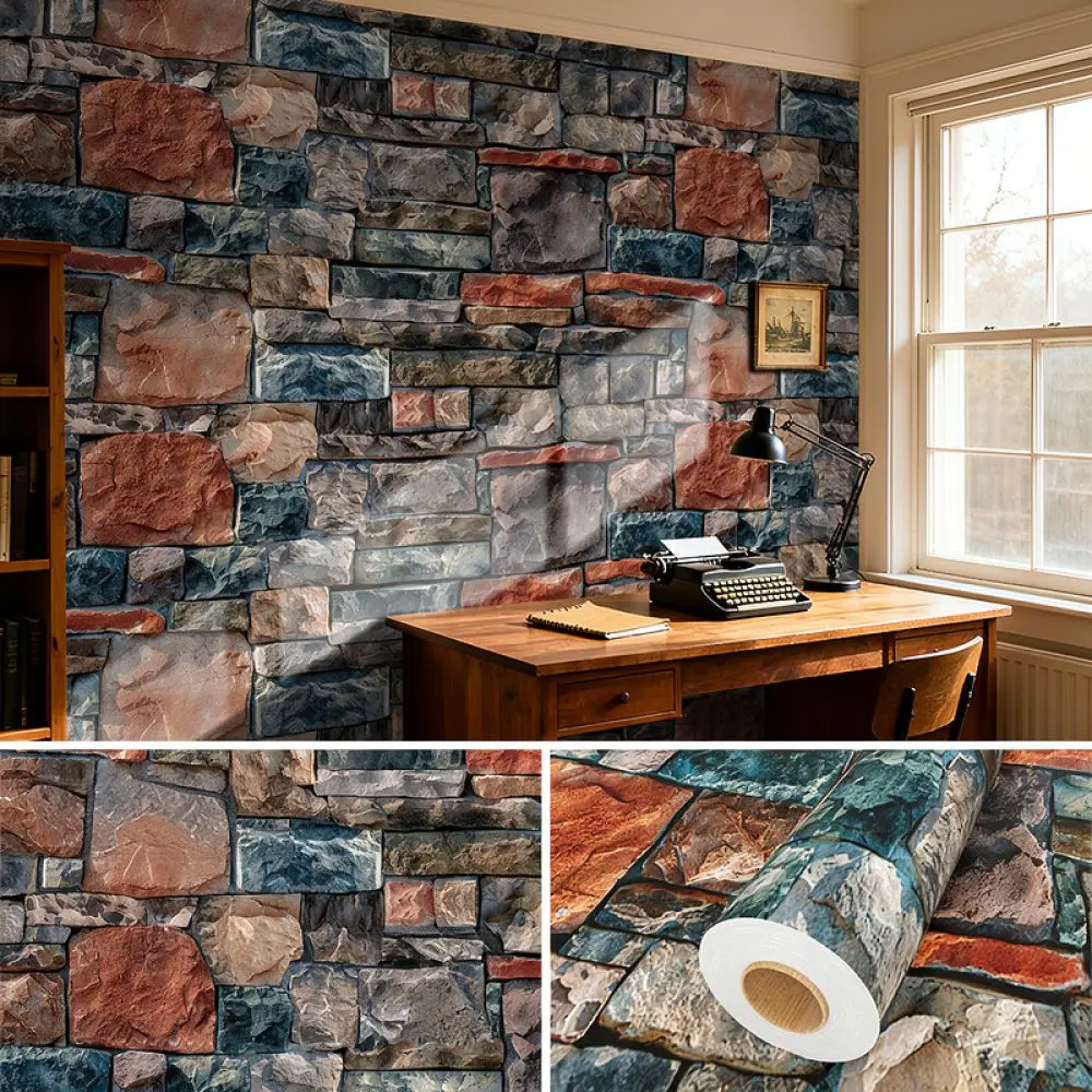 Retro Brick Pattern Wall Paper Adhesive Backed PVC Mural For Television Background Room Decoration Home Renovation Decal