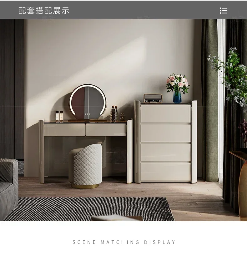 Simple dresser bedroom modern premium marble glass paint light luxury storage integrated makeup table
